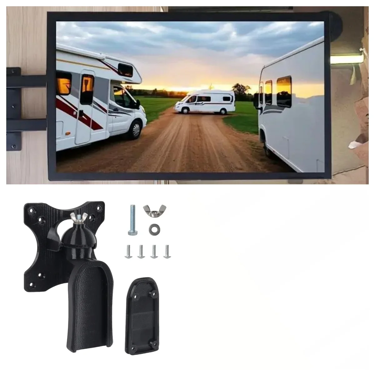 1Set 88083 Durable Pivoting Black TV Bracket Wall Mount Kit for Caravan, Campervan, Motorhome & Boat Accessories - Easy Installation