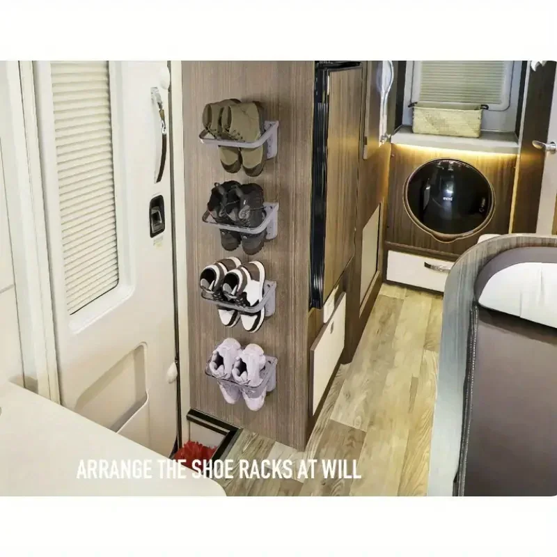 Wall Mounted Shoe Rack Non-Perforated Foldable Dustproof for Bathroom, Living Room & RV Durable Model 30279