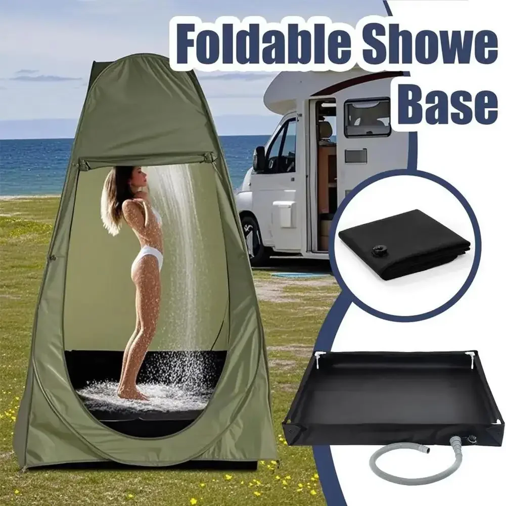 Portable Shower Pan with Drain Hose, Foldable Shower Base, Outdoor Tent Shower Tray for RV, Camping, Beach, Pet - U8O7