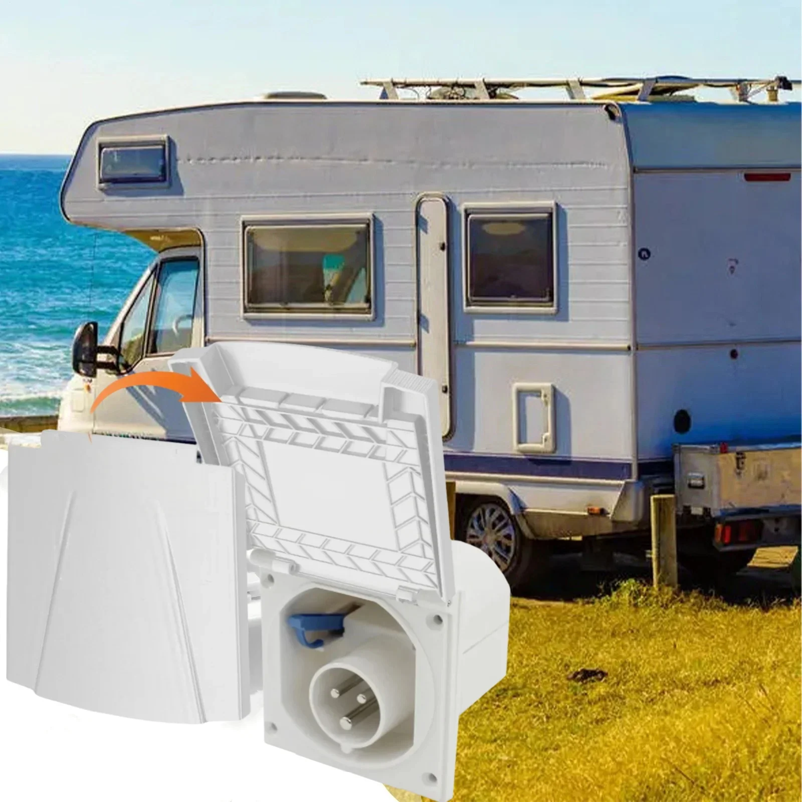 1PC White Replacement Cover Flap Lid for Outdoor Electric Hook Up Socket, Built-in Caravan Motorhome Camper Van Accessory