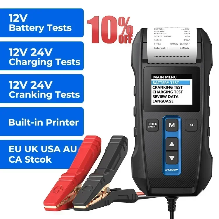 BT300P Lead Acid Flooded AGM GEL EFB Vehicle Battery Tester 12V/24V With Printer Analyzer