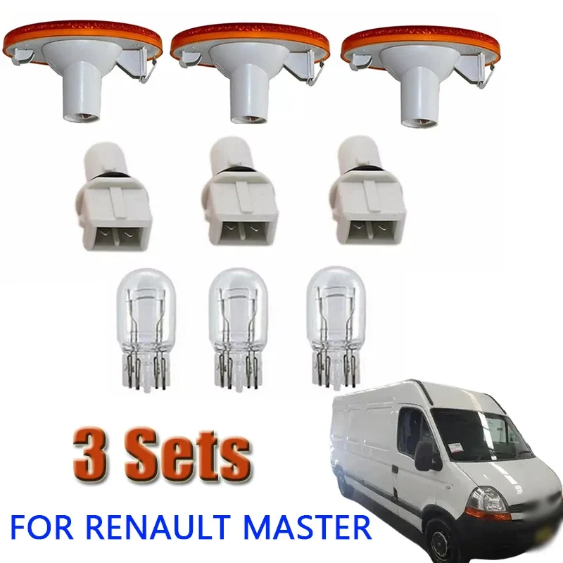 3 Sets Side Marker Lamp Light Lens + Bulb Holder + Bulb 261B00001R for RENAULT MASTER Caravan Accessories