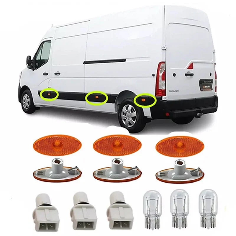 3 Sets Renault Master Caravan Side Marker Lamp Light Lens + Bulb Holder + Bulb (261B00001R)
