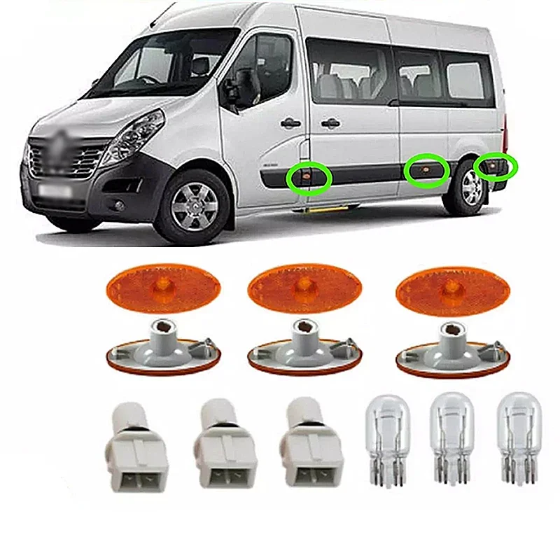3x LED Turn Signal Light for Renault Master Caravan Side Marker Lamp Lens Holder (261b00001R)