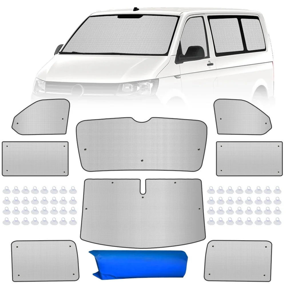 8PCS Sun Shade With Storage Bag, Internal Thermal Blind for VW T5 T6 SWB Windscreen Protection