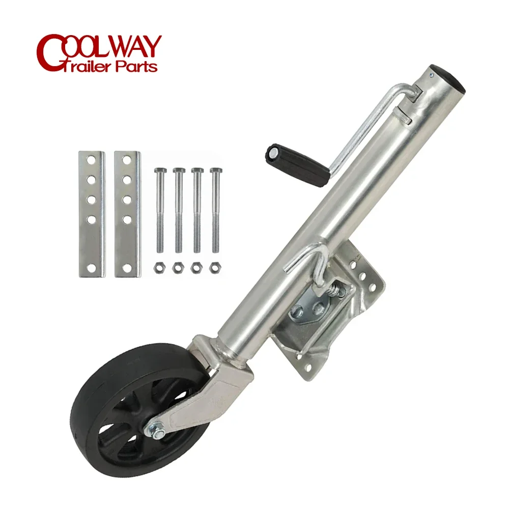 8 Inch Solid Wheel Sidewind Round Swivel Trailer Jack 675KG Capacity Jockey Wheel Bolt-On for Boat and RV Accessories