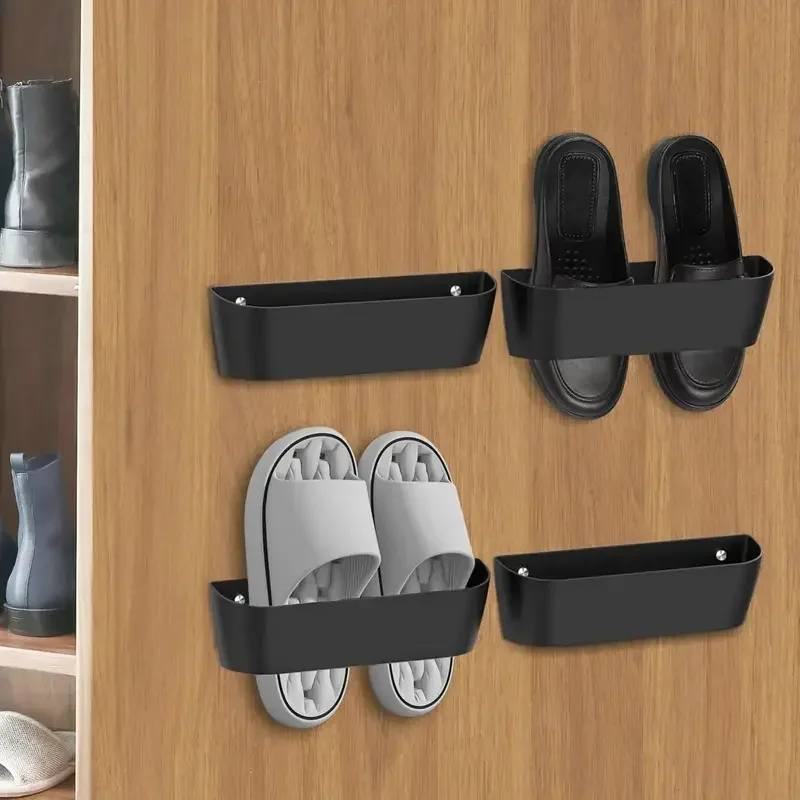 RV Wall-Mounted Shoe Storage Box - Black Plastic Self-Adhesive Shelf for Motorhome, Caravan, Camper Van