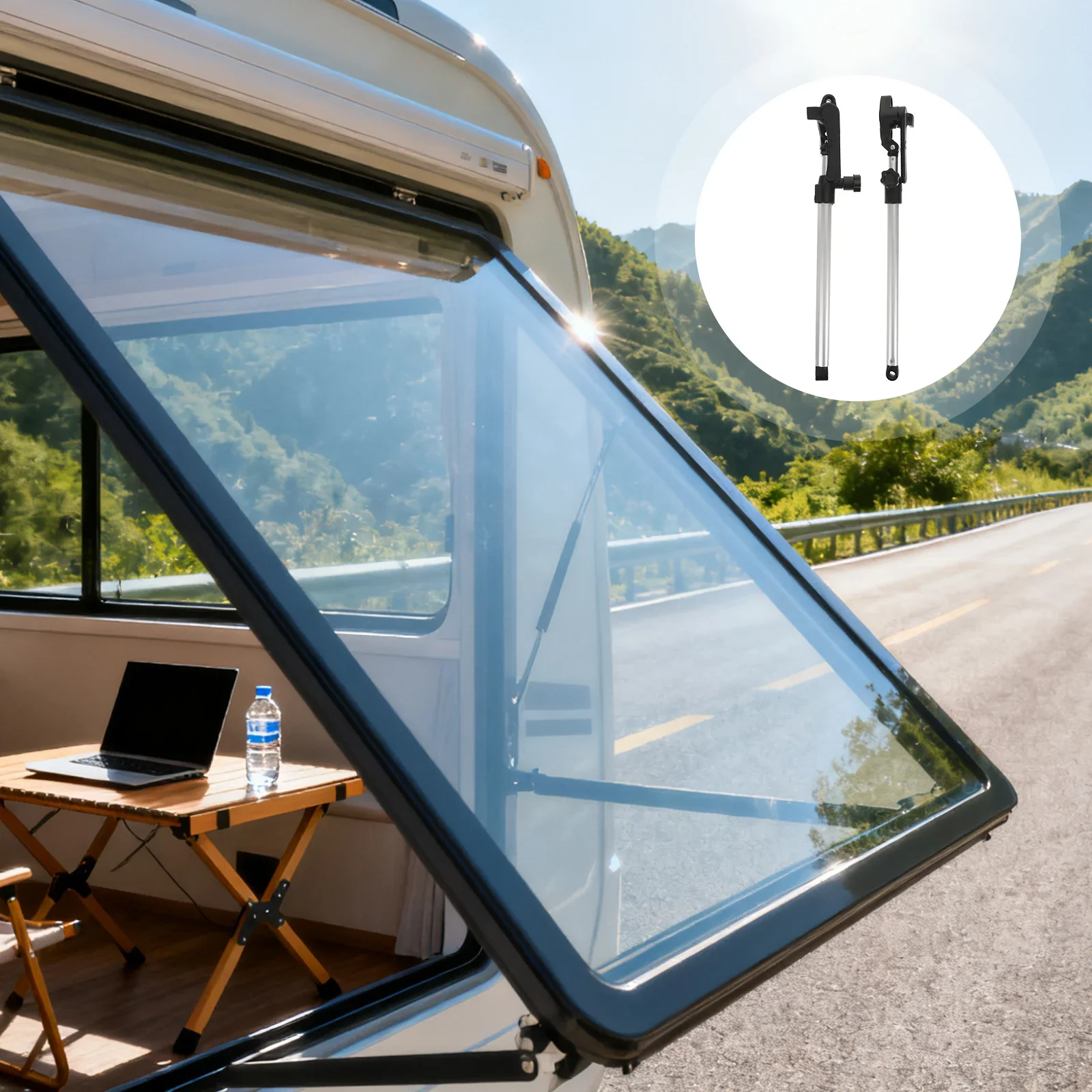 Adjustable RV Window Support Rod - Aluminum Camper Brace - Sturdy Motorhome Ventilation Accessory