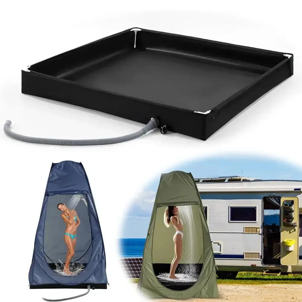 Portable Shower Pan with Drain Hose Foldable Shower Base - Outdoor, Tent, RV, Camping, Beach & Pet Use - Y3X4
