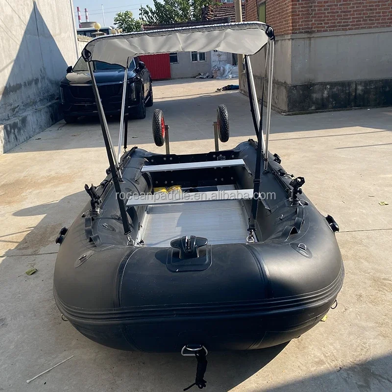 PVC Inflatable Boat 3.6M Rubber Boat with 5HP Transom Launching Wheel Motor Mount