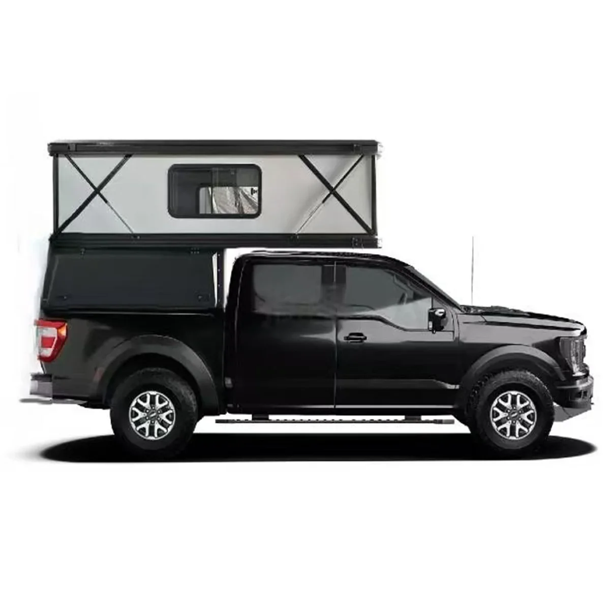 Outdoor Camping Rooftop Tent, 2 Person Hard Shell, Aluminum Pop Up, Straight Bracing Truck Camper
