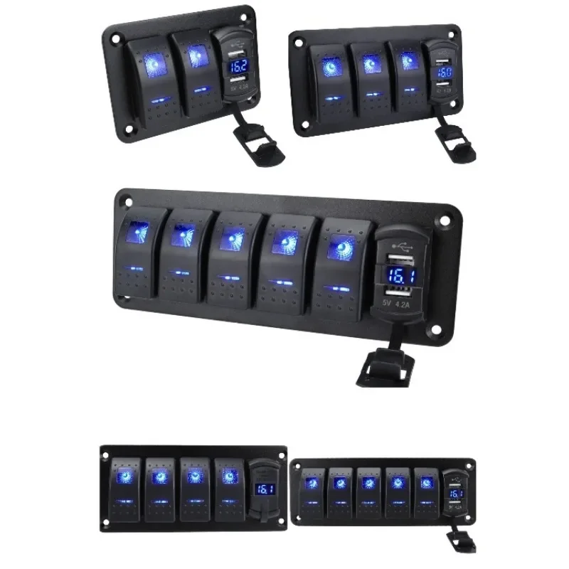 12V/24V Car Switch Panel with USB Charger, ON/OFF Circuit Rocker Switch for Car RV Marine LED, Caravan & Camper Accessories