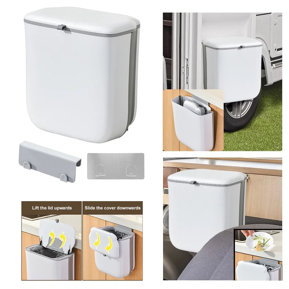 Caravan Collapsible Trash Can Motorhome Large Capacity Hanging Trash Bin with Sliding Lid for Camping, Boats, RVs