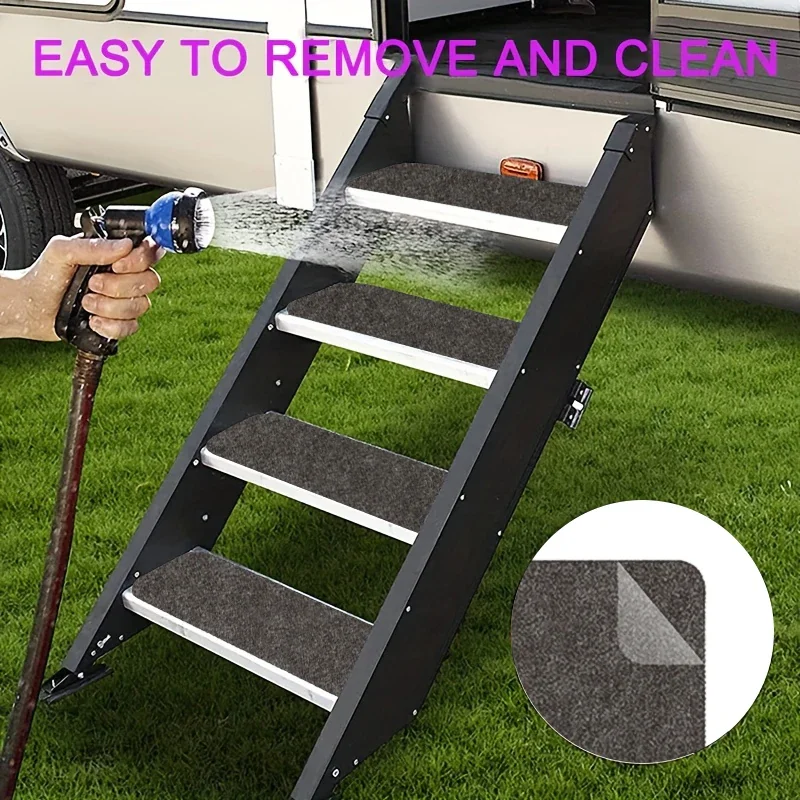 4pcs RV Stair Tread Pads Caravan Motorhome Campervan Non-Slip Anti-Dust Step Mats (Self-Adhesive)