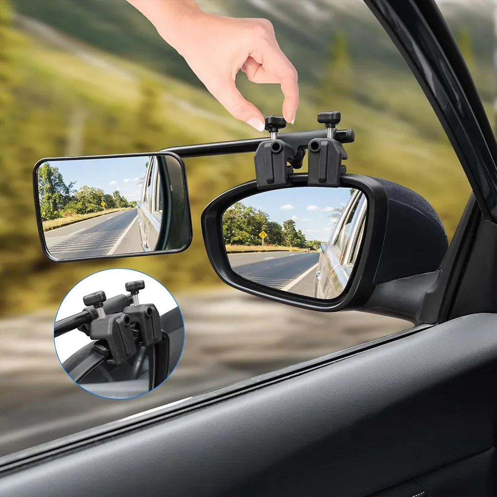 2 Pcs Universal Towing Mirrors M10384 Rectangle Clip-on Adjustable Tow Mirrors for Caravan, Trailer and Car