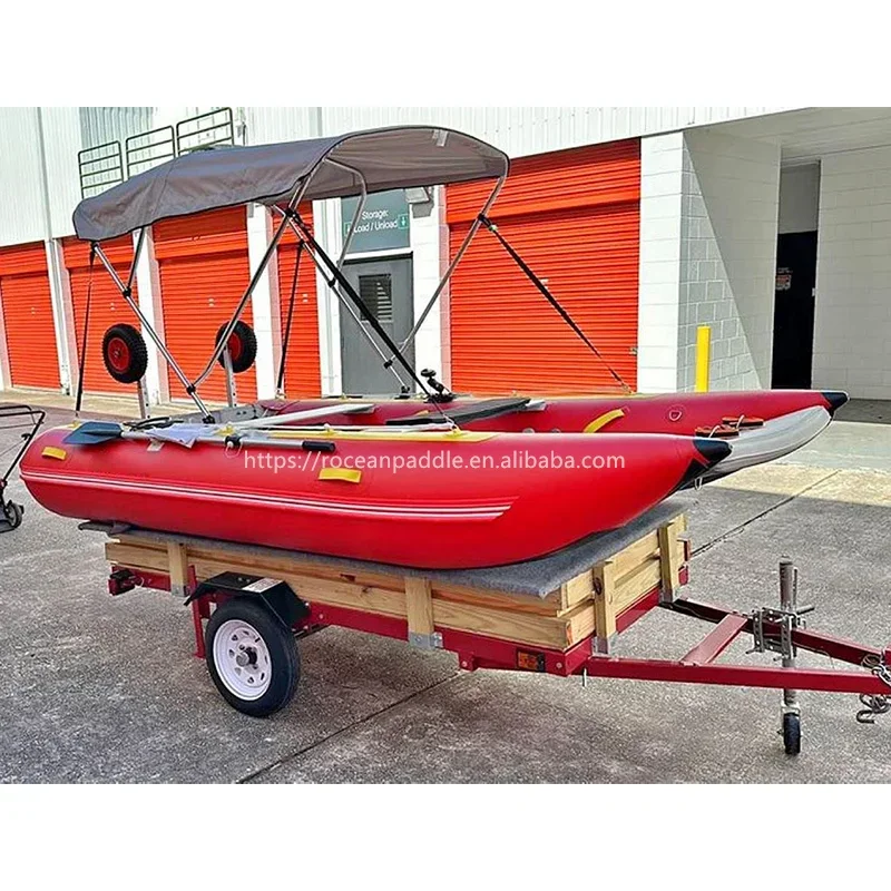 Foldable Inflatable Fishing Catamaran Dinghy With 420D PU Coated Oxford Floor and Outboard Motor Mount