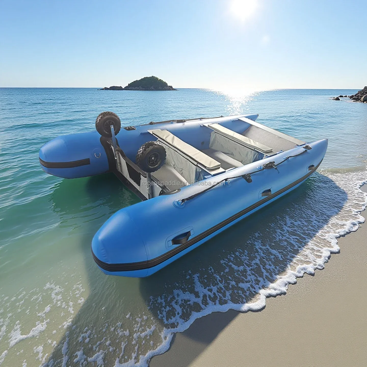 Truekit Style Folding Inflatable Catamaran Boat, 12ft/13ft/14ft Air Floor, With Wheels