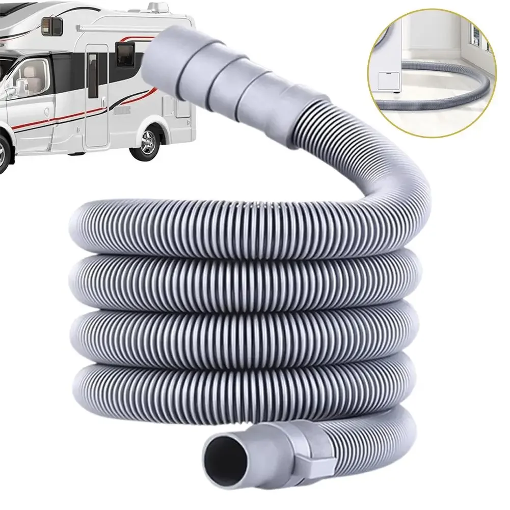 RV Washing Machine Drain Pipe 2/5/8" Length Flexible Corrugated Hose V7J8 for Camper Van Motorhome Sewer Discharge accessories