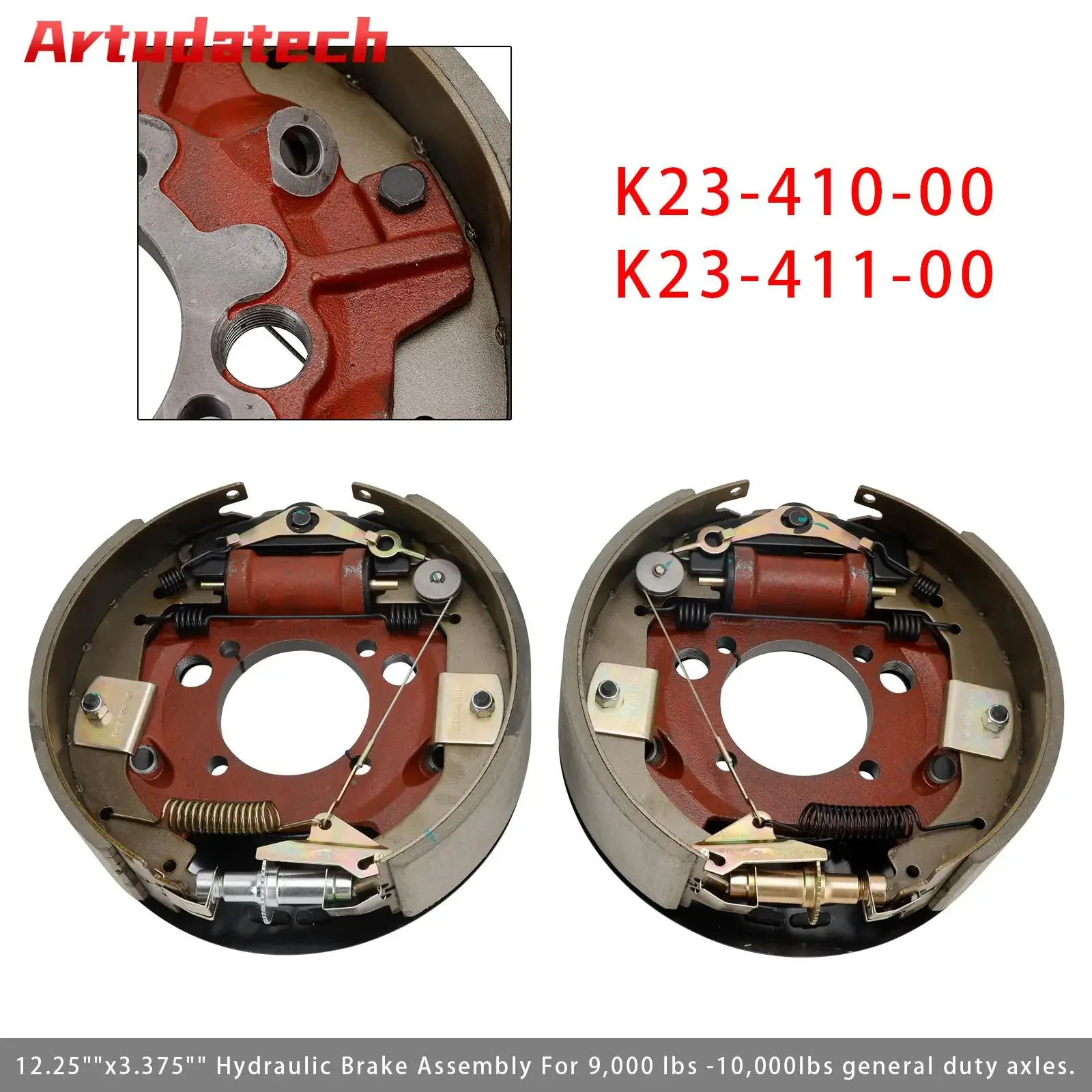 Artudatech 2PCS 12-1/4" X 3-3/8" Hydraulic Trailer Brake Assembly