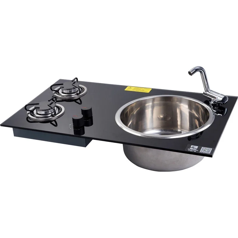 RV Tempered Glass & Stainless Steel Gas Stove with Sink GR-215