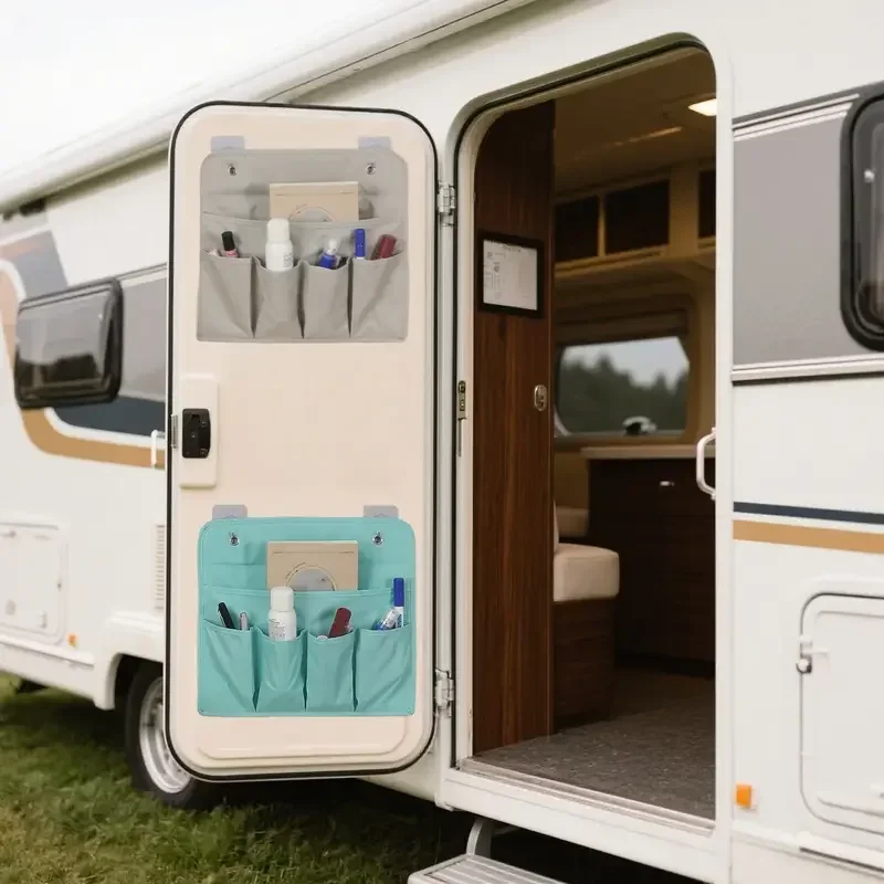 Wall-Mounted Door Storage Box 1pcs - Durable Multicolored Storage Pocket for RV, Caravan & Camping Let me know if you need help with any other product titles!