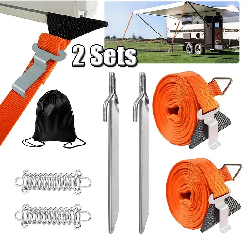 2-in-1 Caravan Awning Canopy Storm Band Tie Down Straps Kit - Adjustable Lashing Straps for Thule & Fiamma RV Accessories