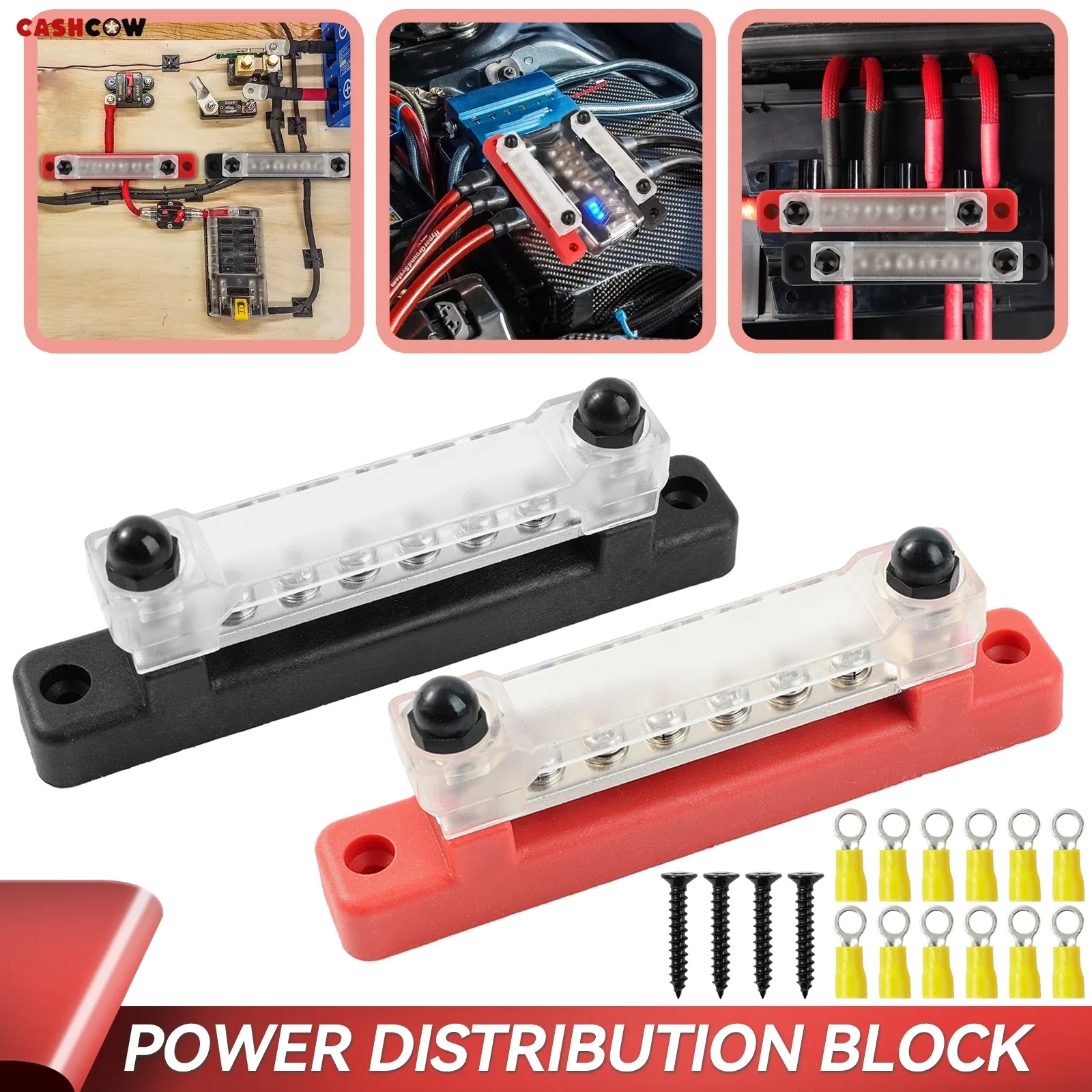 M6 12V Bus Bar 2x 1/4 inch Power Distribution Block 150A Electrical Terminal Block Buss Bar for Truck Boat Car Camper RV Marine
