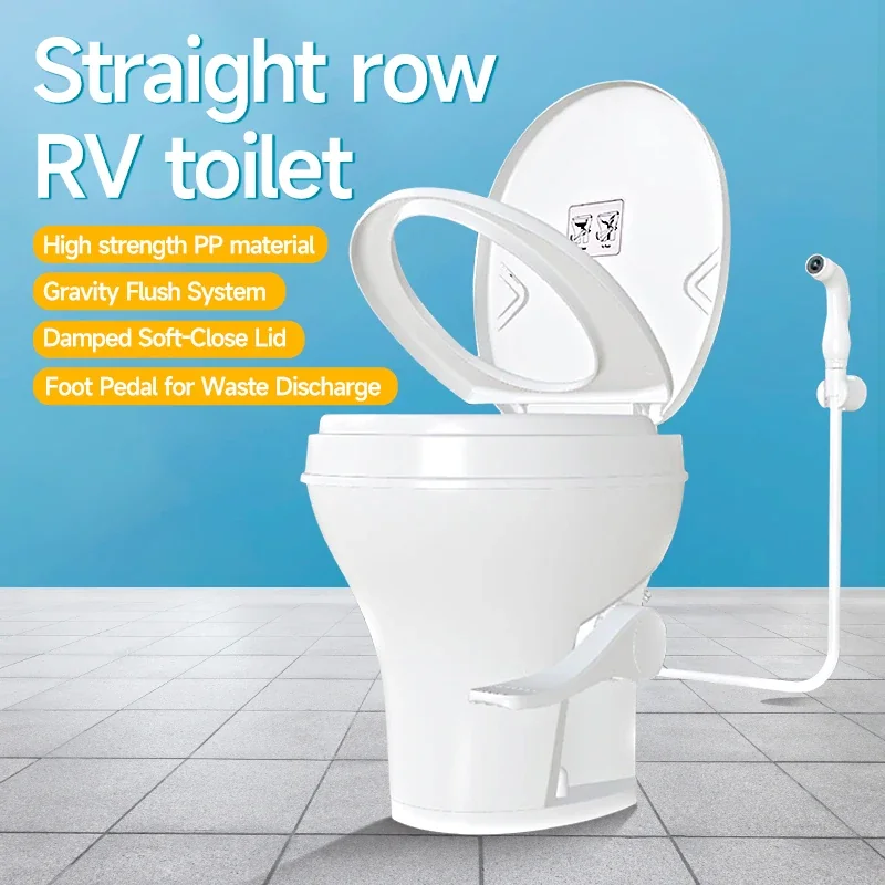 RV Direct-Discharge Toilet with Waste Tank, Portable Flush Toilet for Campgrounds, Boats, Caravans and RV Conversions