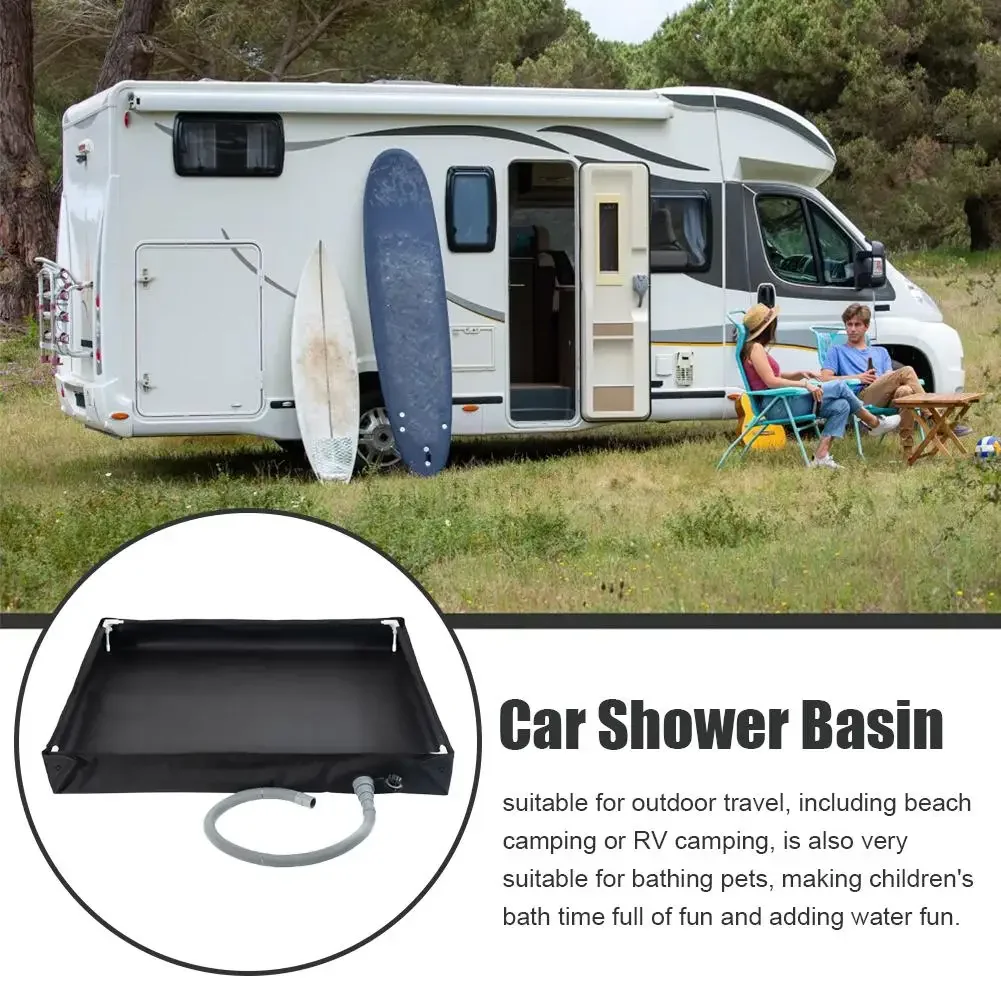 Portable Shower Pan with Drain Hose Foldable Shower Base Outdoor/Tent Shower Tray for RV, Camping, Beach & Pets