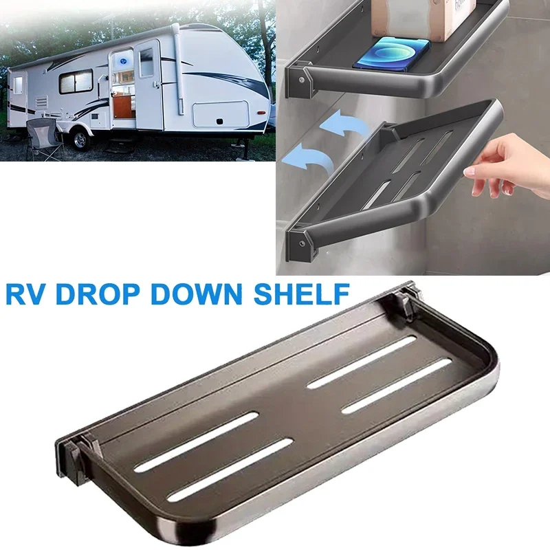 RV Folding Wall Rack Single Layer Drop-Down Aluminum Shelf - Van Organizer, Caravan & Motorhome Storage