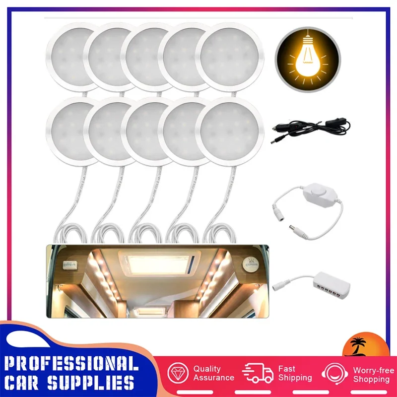 10pcs 12V Interior Warm LED Spot Lights 3000K for VW T4 T5 Camper Van Caravan Motorhome Car