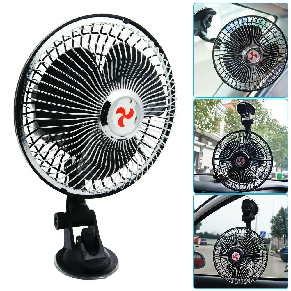 12V/24V 6" Powerful Car & Van Fan Oscillating Window Dashboard Mount Cooler